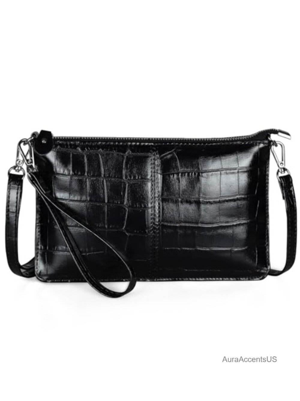 Genuine Leather Crossbody Bag Wristlet Clutch Wallet Detachable Strap